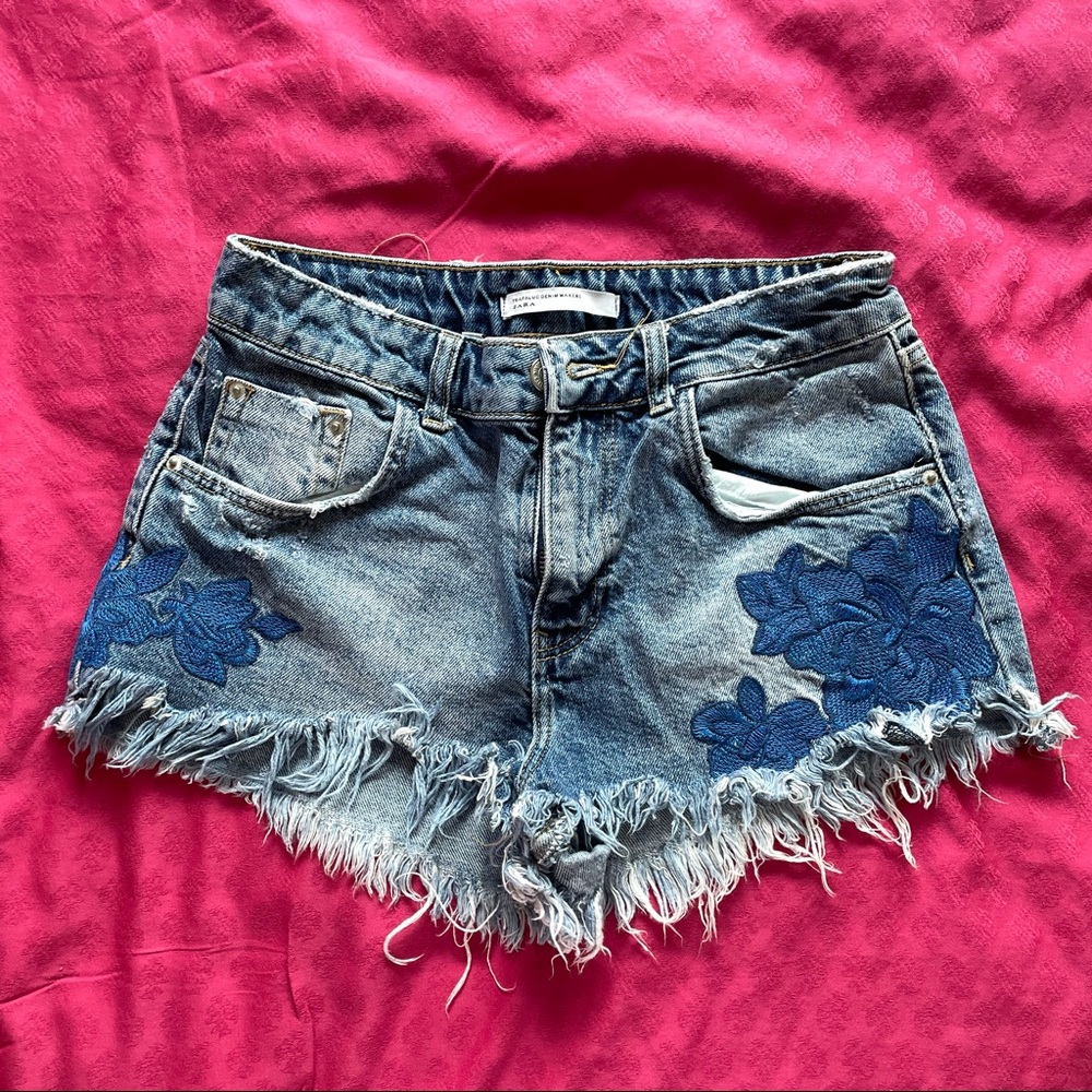 Zara Embroidered Denim Shorts